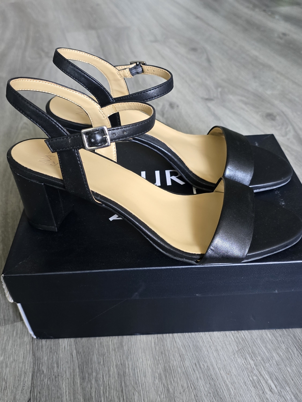 Naturalizer Black Block Heel Sandals with Ankle Strap - Picture 3 of 6